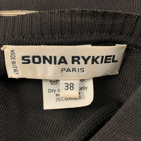SONIA RYKIEL Size 6 Black Cream Cotton Stripe Long Sleeve Long Dress