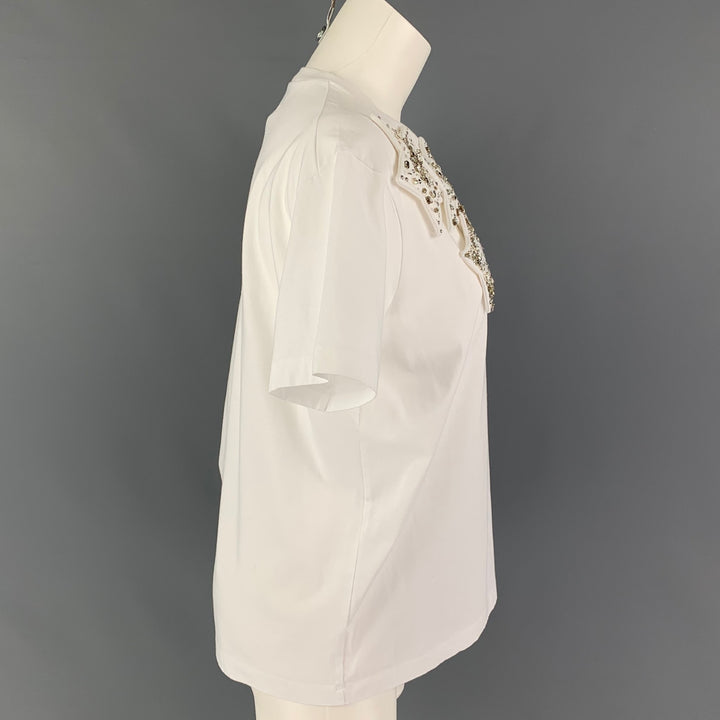 DSQUARED2 Talla XS Camiseta blanca con cuello redondo y apliques de algodón