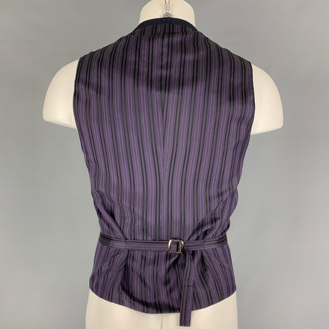 TED BAKER Chest Size 42 Navy Purple Stripe Wool Notch Lapel Vest (Formal)