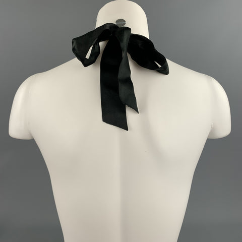 LANVIN Black & Brown Glass Metal Ribbon Tie Up Necklace