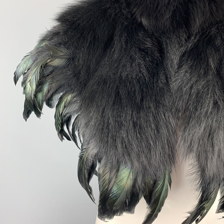 CO Mixed Materials Black Fox Fur Feathers Shawl