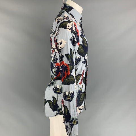 TED BAKER Size S Light Blue Navy Floral Cotton Button Up Long Sleeve Shirt