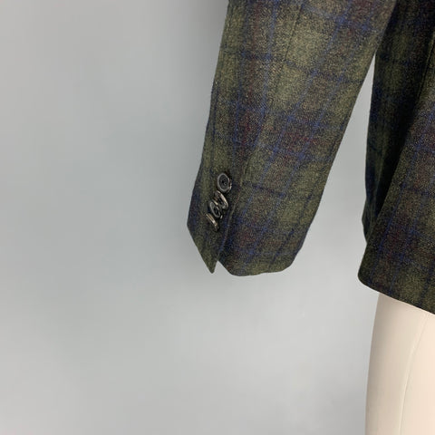 EDIFICE Taille 34 Manteau de sport à simple boutonnage en mélange de laine à carreaux olive et noir