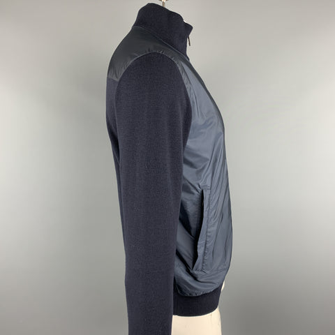 PRADA Size 42 Navy Nylon &  Wool Zip Up High Collar Jacket