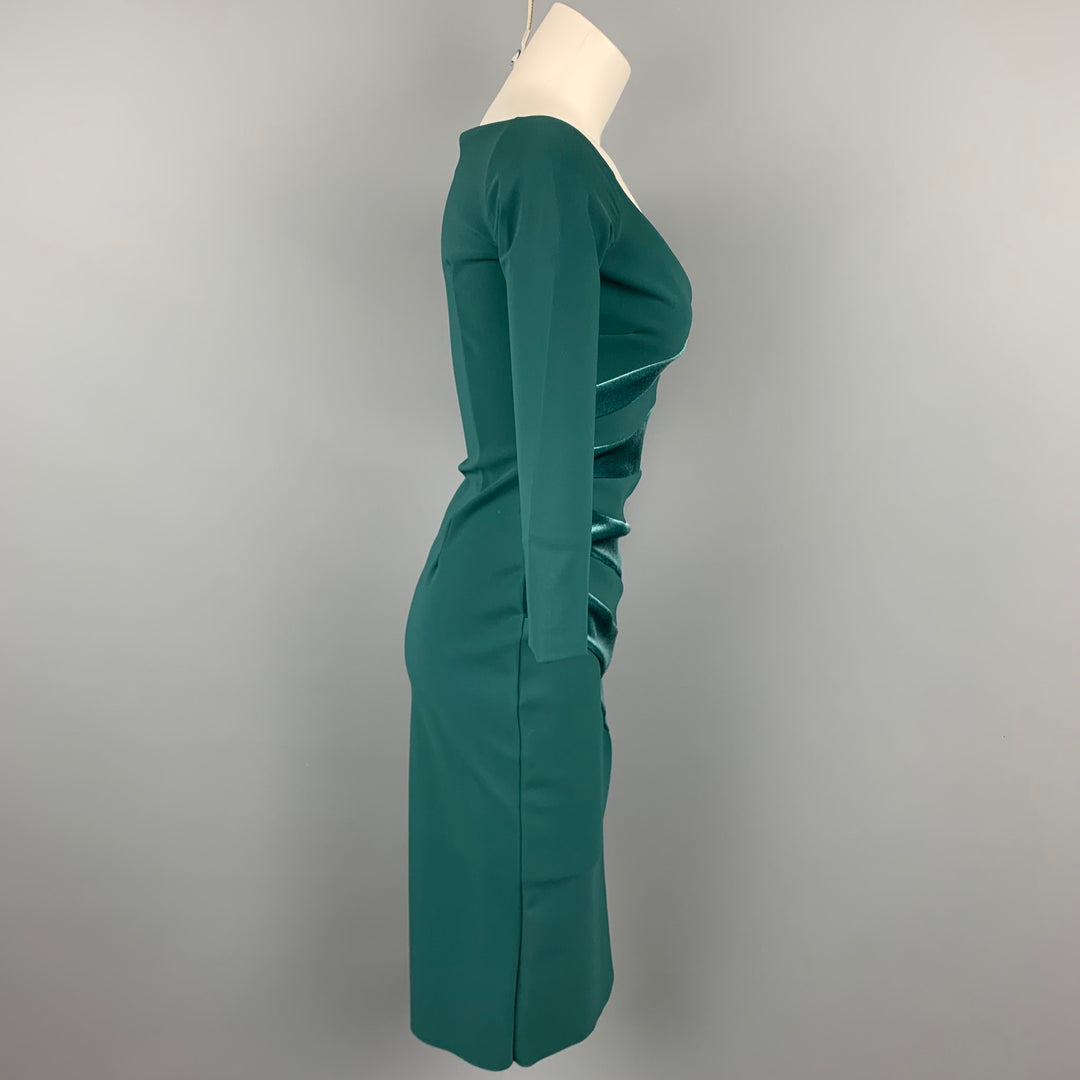 CHIARA BONI Size 4 Green Polyamide Velvet Panels Cocktail Dress