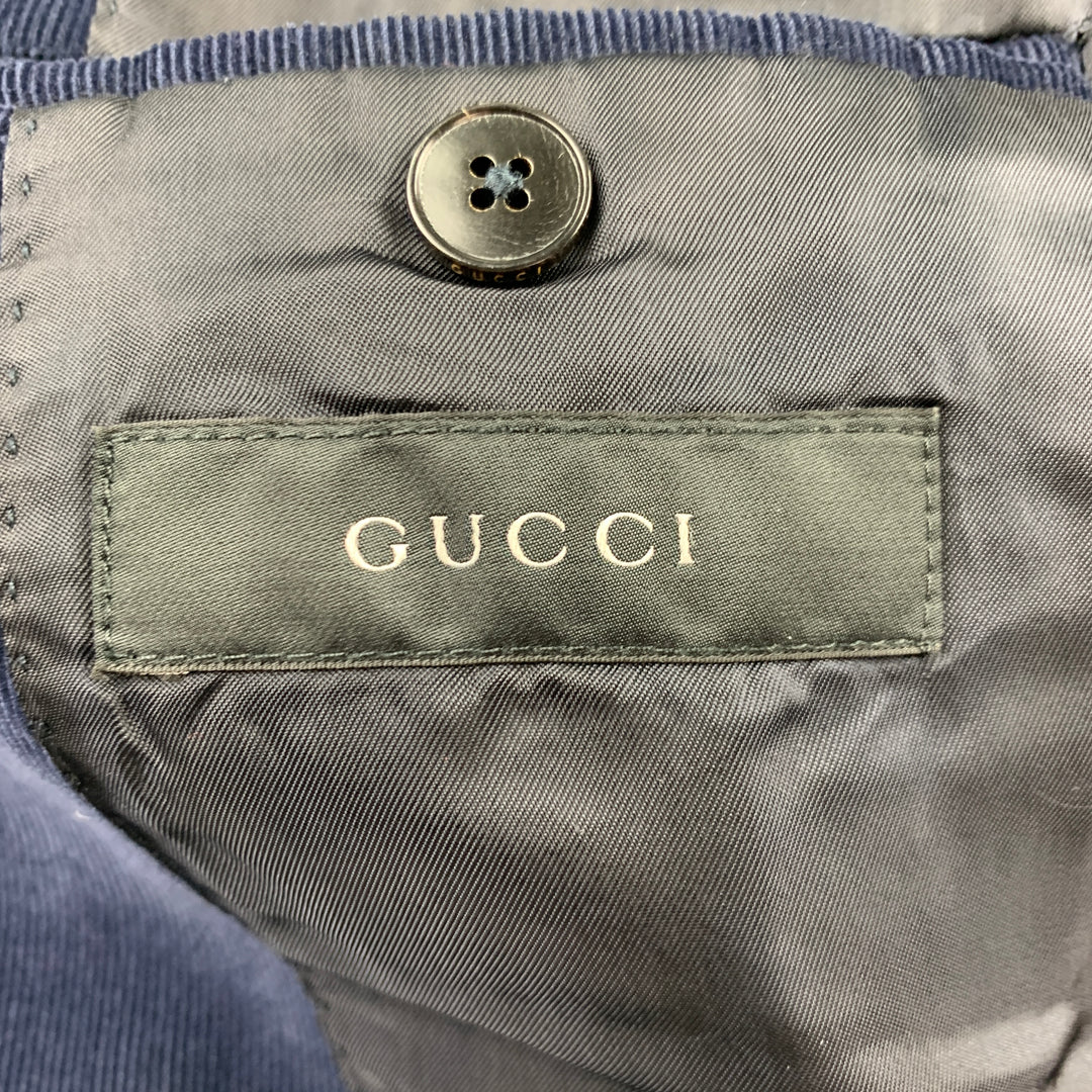 GUCCI Size 38 Regular Navy Corduroy Cotton Single Breasted Sport Coat