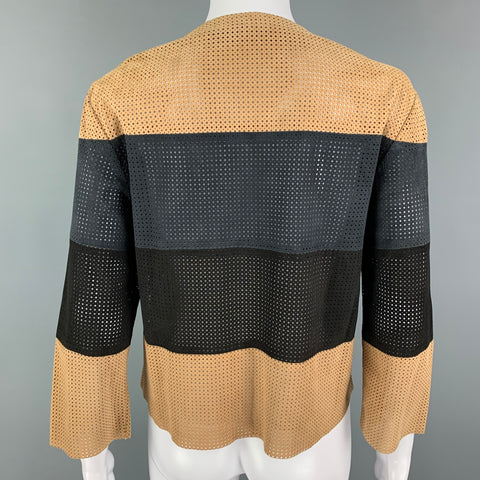 DROME Size S Camel Black Suede Perforated Hook & Eye Jacket
