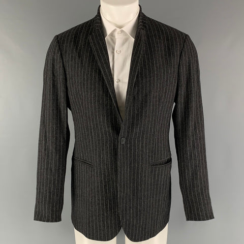 EMPORIO ARMANI Size 40 Charcoal Grey Chalkstripe Wool Blend Sport Coat