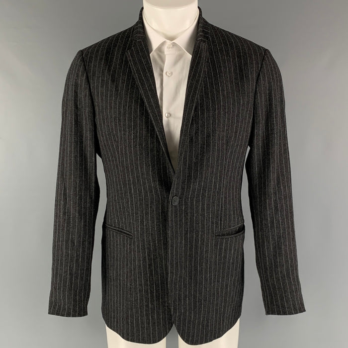 EMPORIO ARMANI Size 40 Charcoal Grey Chalkstripe Wool Blend Sport Coat