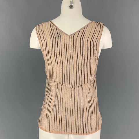 CHANEL M2008 03A Talla 8 Top informal con cintura imperio y rayas de seda gris rosa