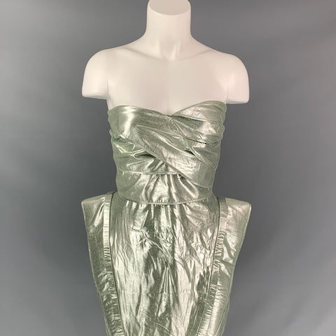 RACHEL GILBERT Size 2 Light Green & Silver Lurex Metallic Dress