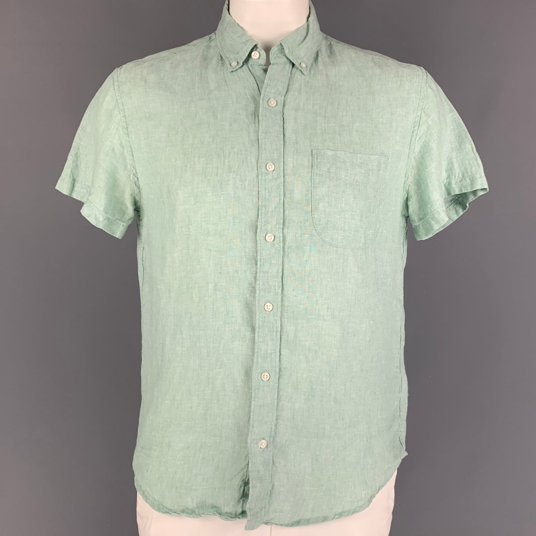J.CREW Size L Light Green Linen Button Down Short Sleeve Shirt – Sui  Generis Designer Consignment