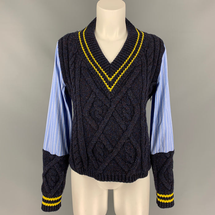 MAISON MARGIELA Size 4 Blue & Navy Cotton / Wool Knitted Pullover
