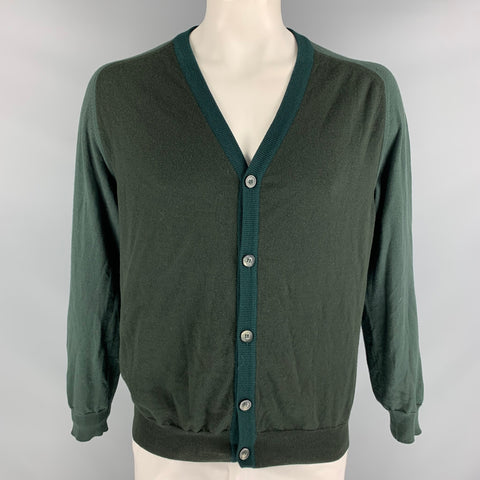 MAISON MARTIN MARGIELA Size XL Olive Green Color Block Wool Button Down Cardigan