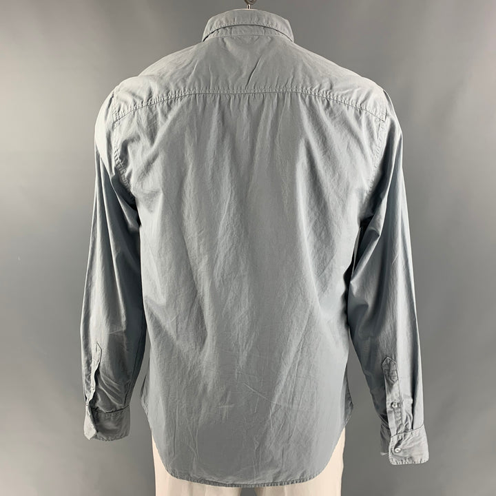SAVE KHAKI Size XL Blue Solid Cotton Long Sleeve Shirt
