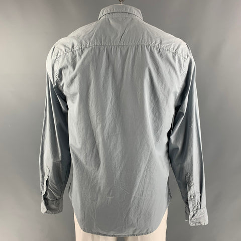 SAVE KHAKI Size XL Blue Solid Cotton Long Sleeve Shirt
