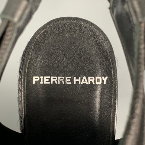 PIERRE HARDY Size 10 Black Canvas Leather Espadrille Wedge Sandals