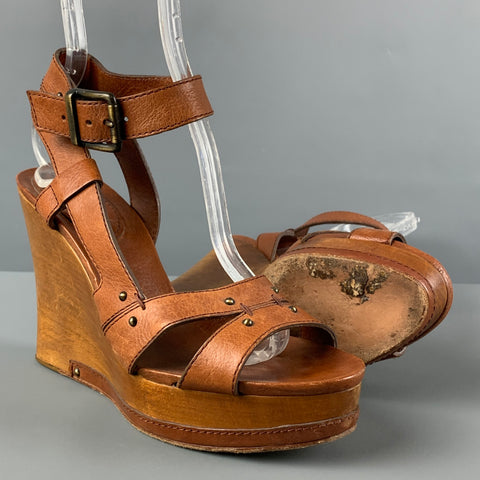 CHLOE Size 8 Tan Leather Platform Sandals