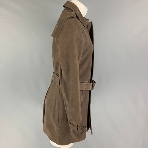 BURBERRY LONDON Size 40 Taupe Leather Single Breasted Belted Coat