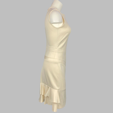 LOUIS VUITTON Size S Beige Ecru Wool Blend Ruffled Fitted Cocktail Dress