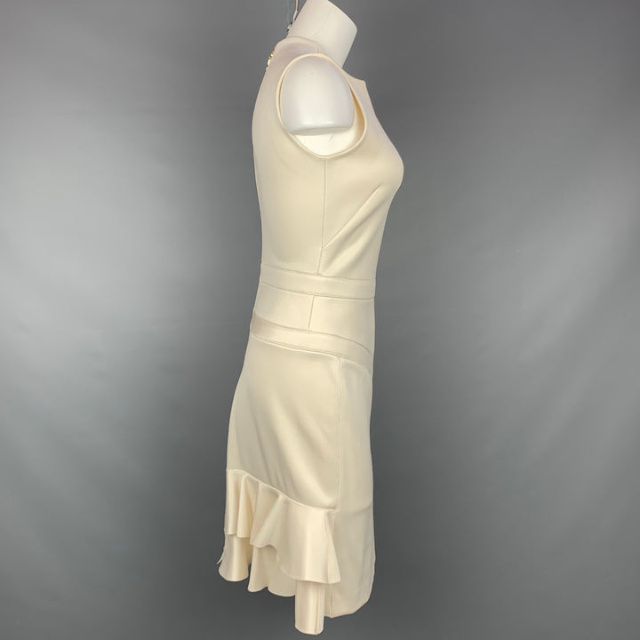 LOUIS VUITTON Talla S Vestido de cóctel ajustado con volantes en mezcla de lana color beige crudo