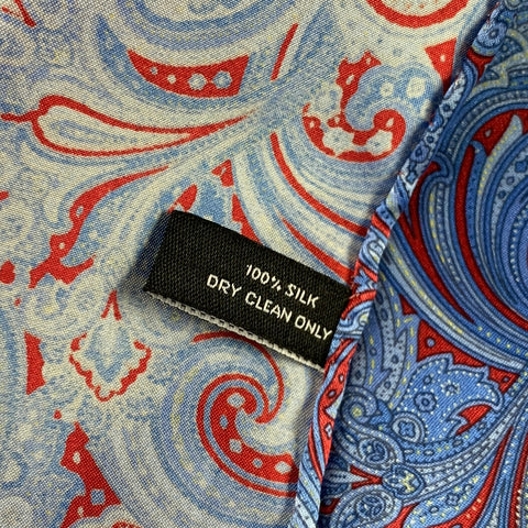 STEFANO RICCI Blue Red Paisley Silk Pocket Square
