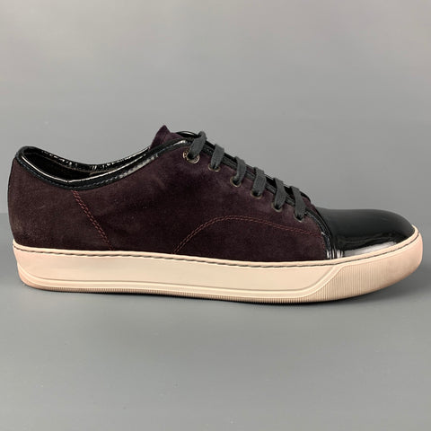 LANVIN Taille 10 Aubergine Noir Blanc Color Block Suede Cap Toe Baskets
