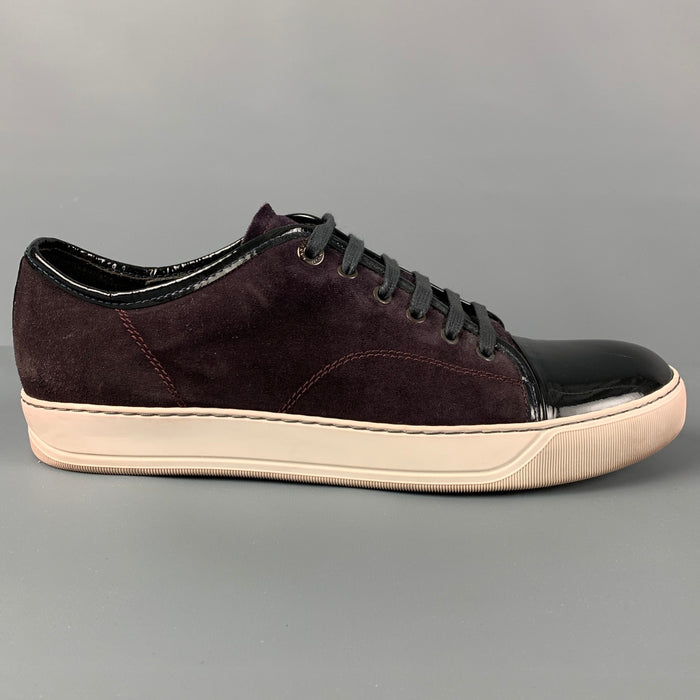LANVIN Size 10 Eggplant Black White Color Block Suede Cap Toe Sneakers