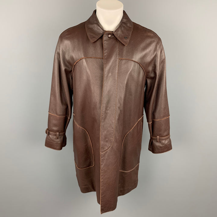 BOTTEGA VENETA Size 38 Brown Leather Hidden Snaps Coat