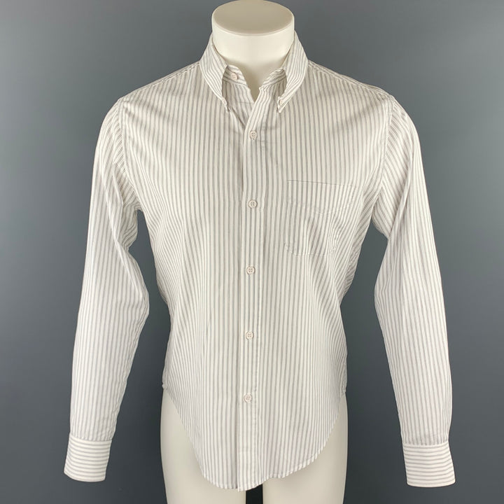 BARNEY'S x BAND OF OUTSIDERS Size M Black & White Stripe Cotton Long Sleeve Shirt