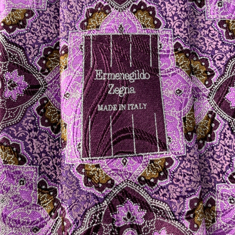 ERMENEGILDO ZEGNA Purple Brown Abstrack Floral Silk Satin Tie