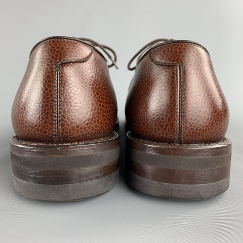 BRANDT Size 8.5 Brown Pebble Grain Leather Lace Up Shoes
