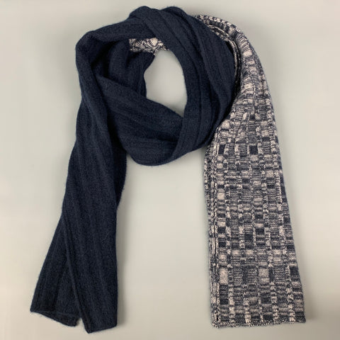 SPORTMAX Navy Grey Mixed Fabric Scarf