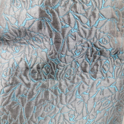 BARBARA TFANK Size 8 Charcoal Gray & Teal Rose Brocade Pencil Skirt