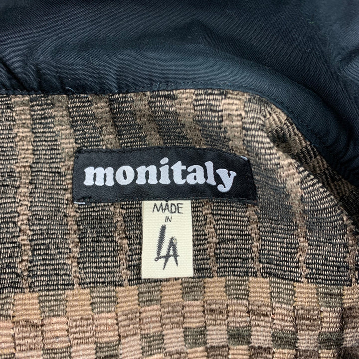 MONITALY Size M Brown & Olive Jacquard Funnel Collar Pullover