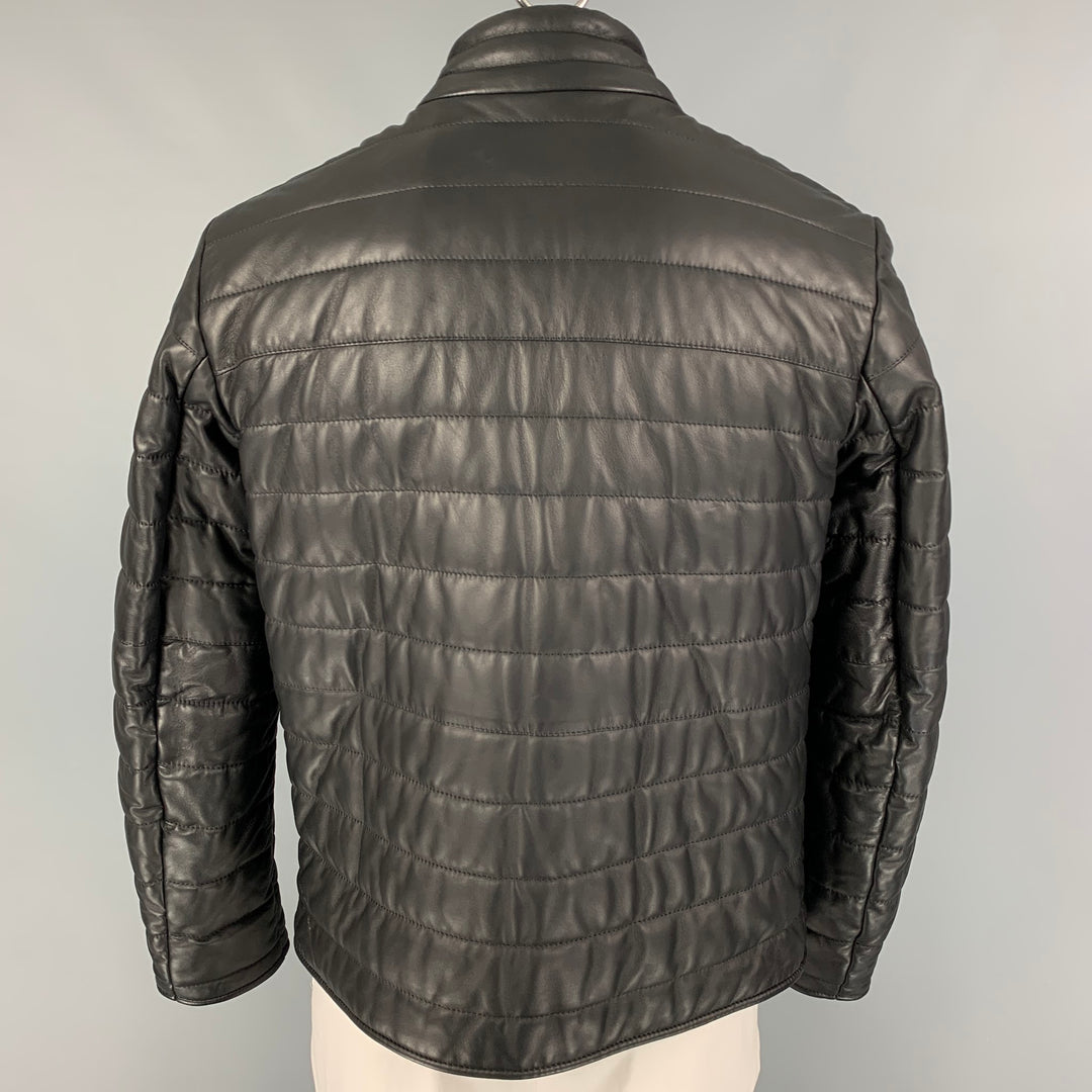 HARMONT & BLAINE Size XL Black Quilted Leather Zip Up Jacket