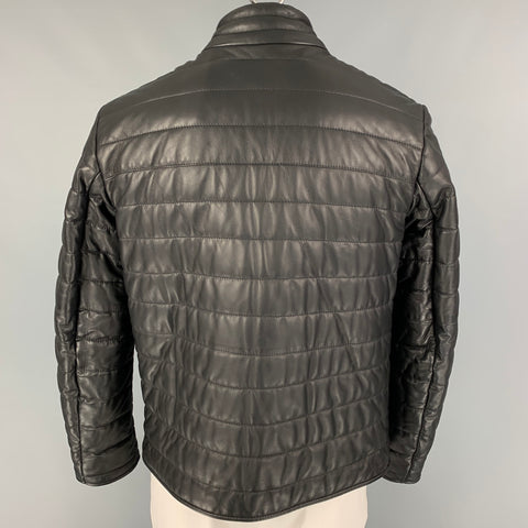 HARMONT & BLAINE Size XL Black Quilted Leather Zip Up Jacket