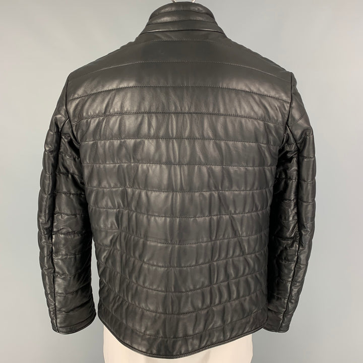 HARMONT & BLAINE Size XL Black Quilted Leather Zip Up Jacket