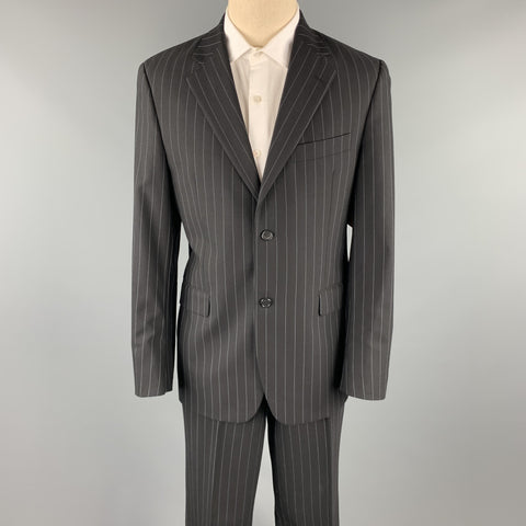JOHN BARTLETT Talla 40 Traje regular negro con solapa de muesca de lana a rayas