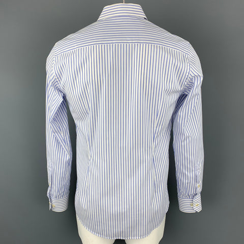ETON Taille M Chemise à manches longues boutonnée en coton à rayures blanches et bleues