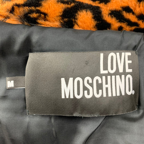 MOSCHINO Talla M Marrón Negro Blanco Abrigo con estampado animal en mezcla modacrílica
