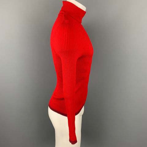 JOHN BARTLETT Size M Red Ribbed Wool Blend Turtleneck Pullover Sweater