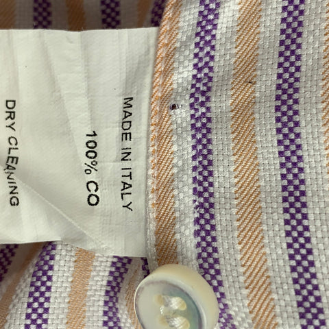 LORO PIANA Size L Purple & Orange Stripe Cotton Button Up Long Sleeve Shirt