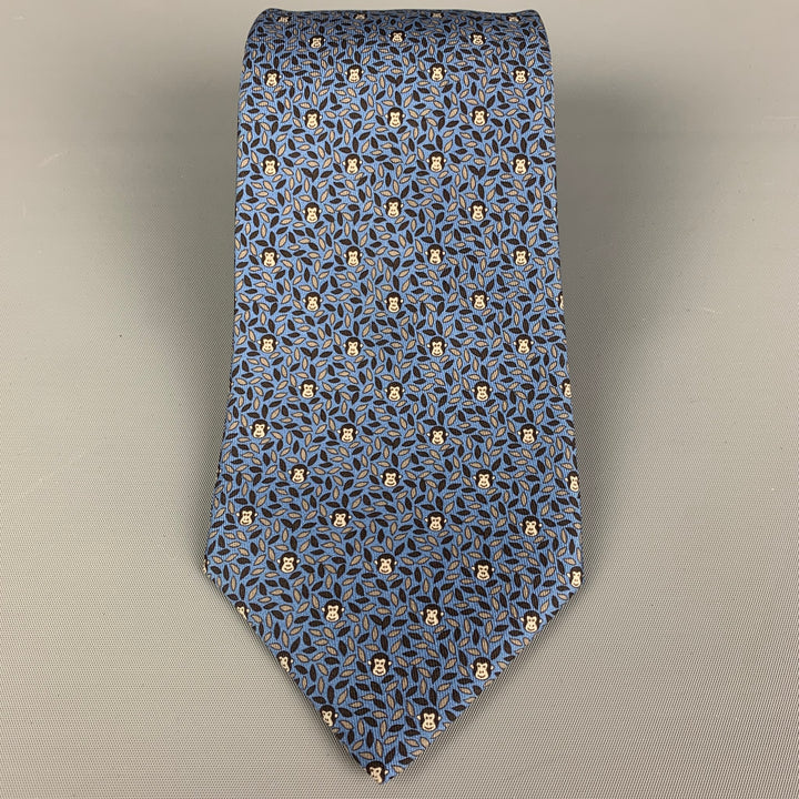 HERMES 5439 FA Blue Silk Tie