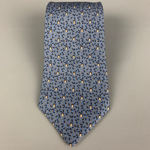 HERMES 5439 FA Blue Silk Tie