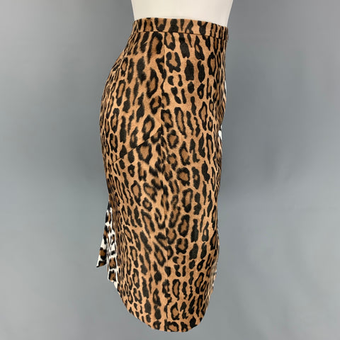 BARATO y CHIC de MOSCHINO Talla 10 Falda lápiz con estampado animal de rayón y acetato beige y marrón
