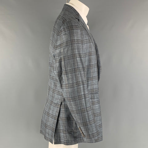 PETER MILLAR Size 42 Blue Grey Plaid Wool Blend Single breasted Sport Coat