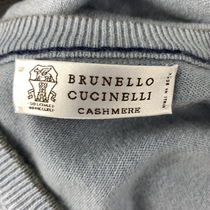 BRUNELLO CUCINELLI Size L Powder Blue Solid Cashmere V-Neck Pullover Sweater
