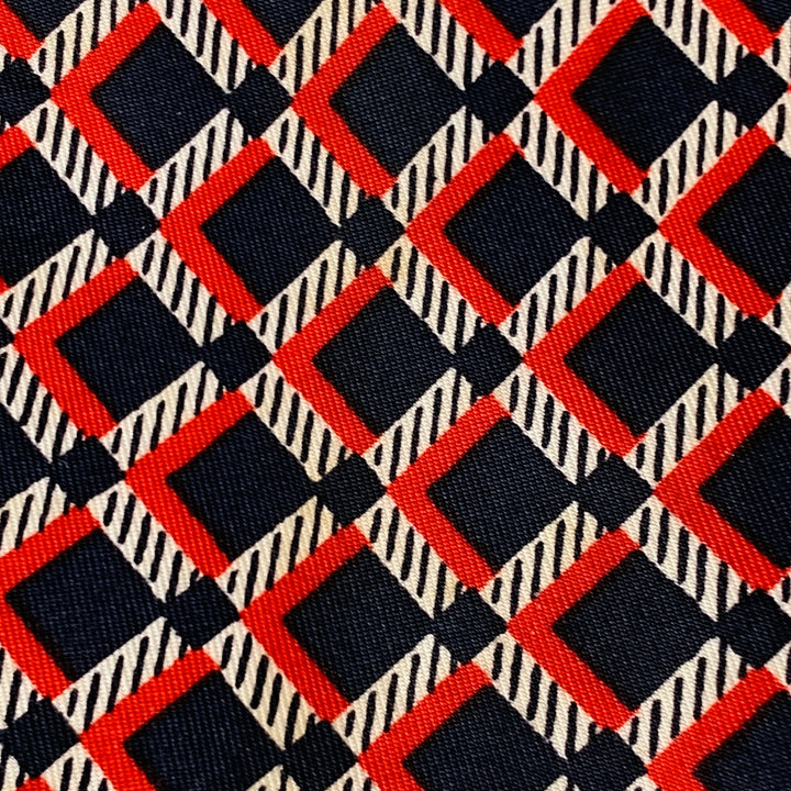 VALENTINO Navy Red Checkered Silk Tie