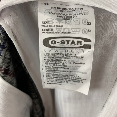 G-STAR Size 32 Grey Burgundy Plaid Wool  Viscose Blend Flat Front Casual Pants